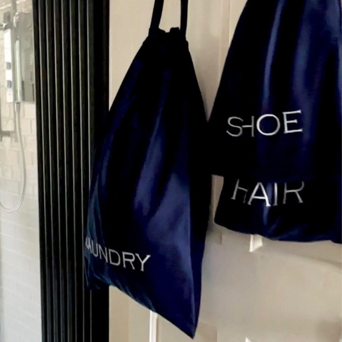 Velvet Bags with Laundry, Hair and Shoe Bag in White and Navy